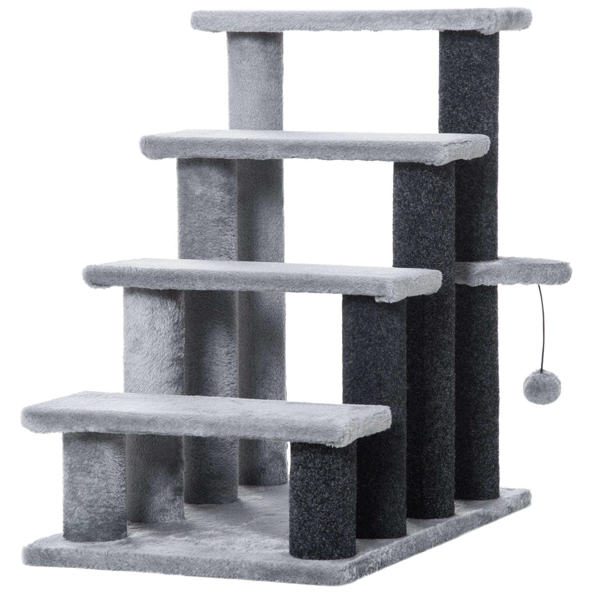 Cat Stairs for Bed, Couch 4 Steps, Small Cat Tree for Indoor Cats with Scratching Posts Toy Ball, 23.5" x 16" x 25"