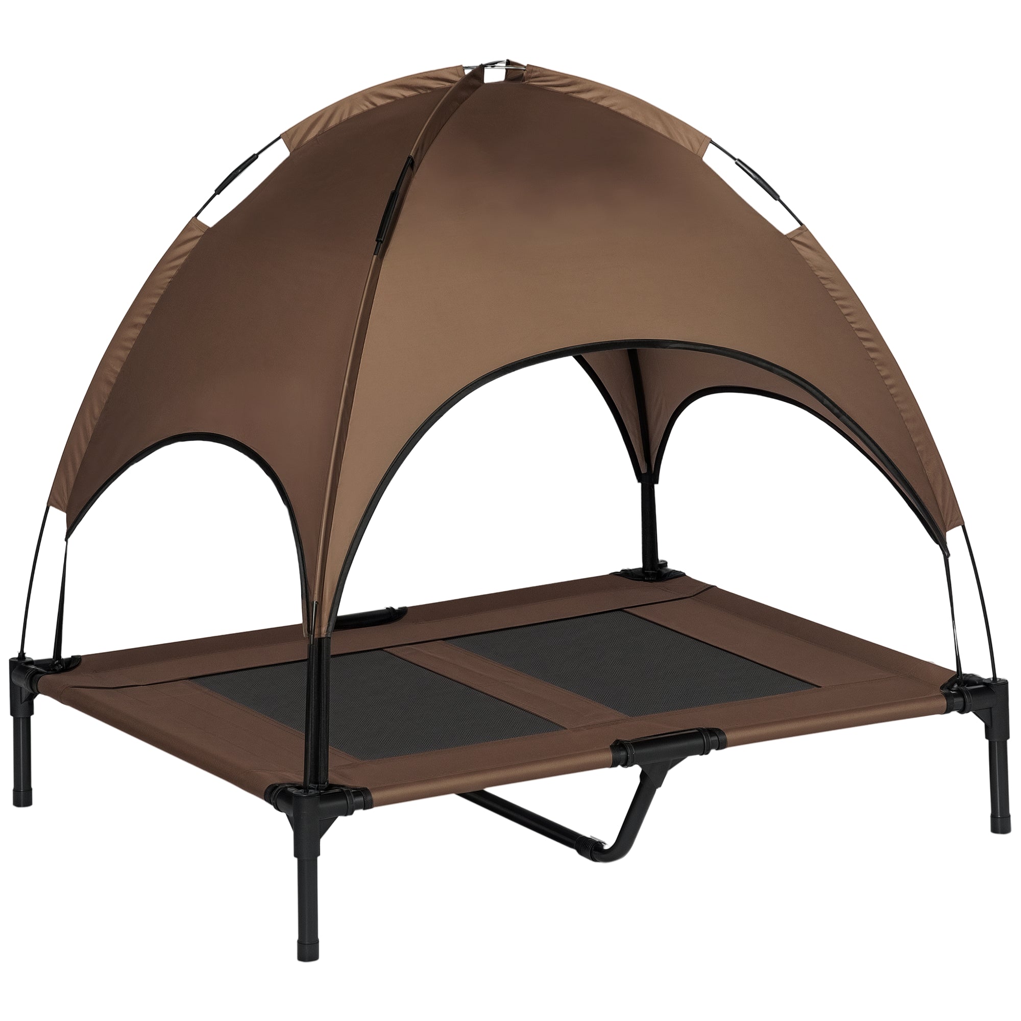 Elevated Dog Bed with Canopy, Portable Raised Dog Cot for L Sized Dogs, Indoor & Outdoor, 36" x 30" x 35", Coffee