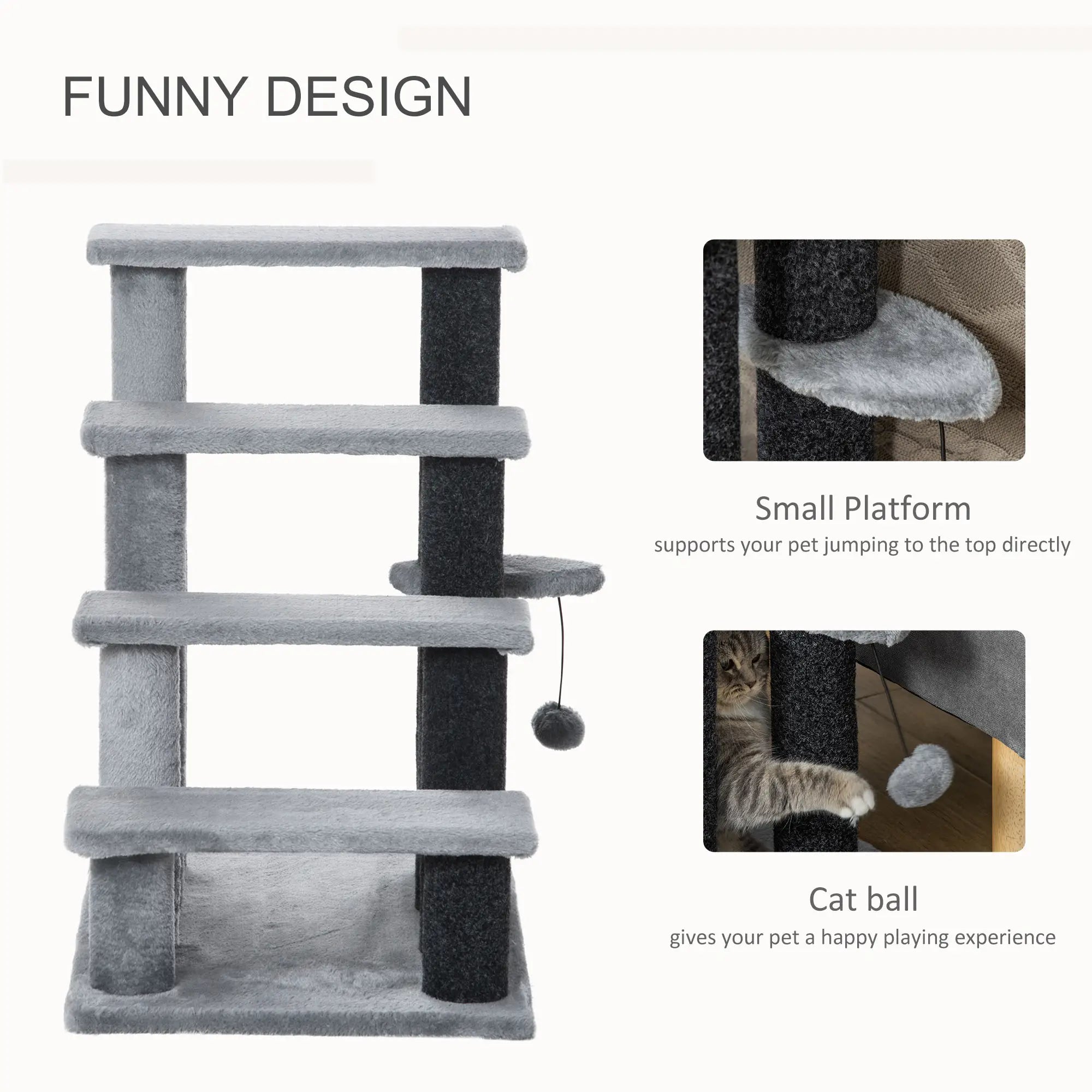 Cat Stairs for Bed, Couch 4 Steps, Small Cat Tree for Indoor Cats with Scratching Posts Toy Ball, 23.5" x 16" x 25"