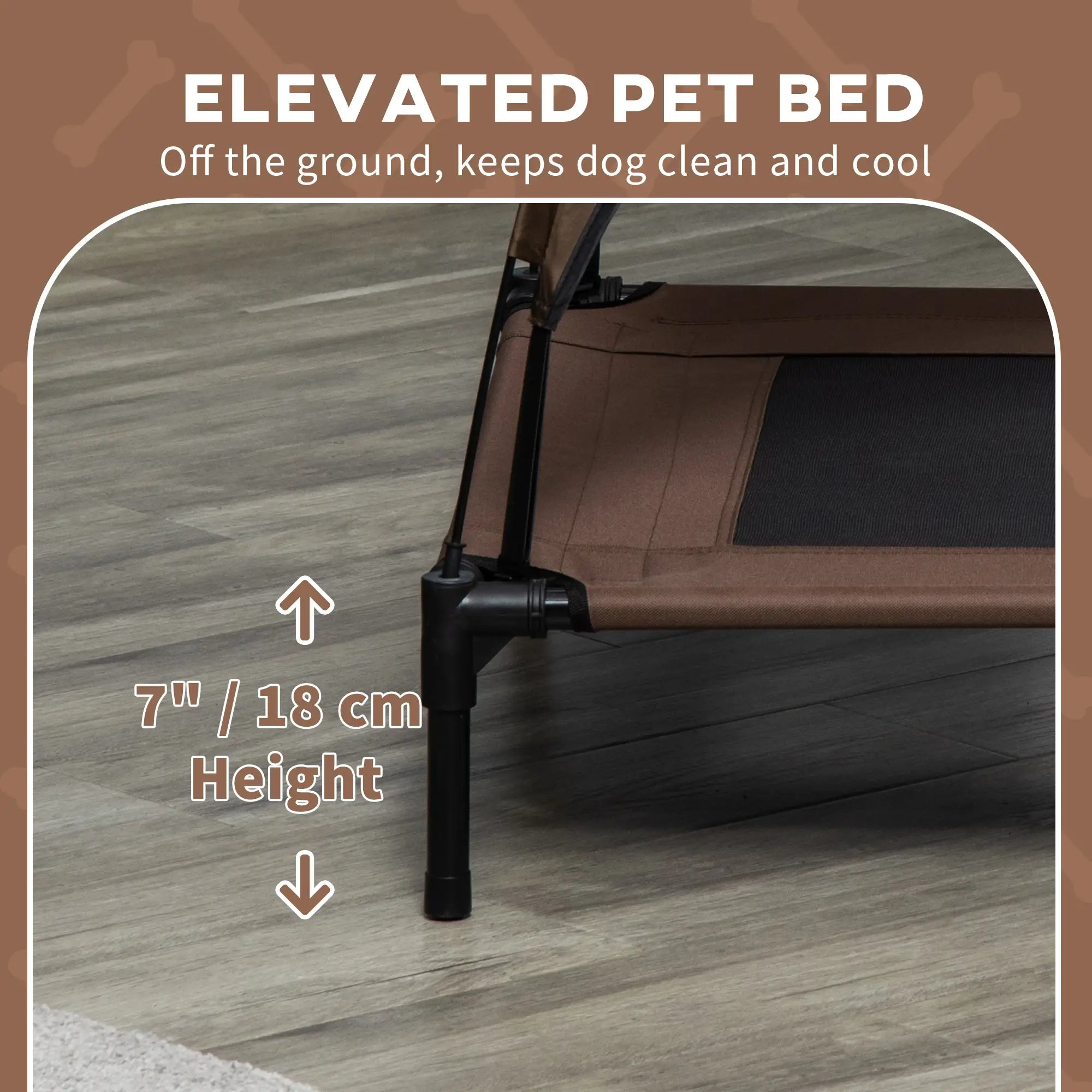 Elevated Dog Bed with Canopy, Portable Raised Dog Cot for L Sized Dogs, Indoor & Outdoor, 36" x 30" x 35", Coffee