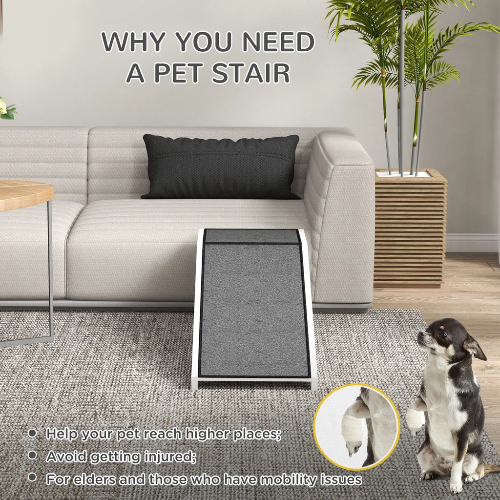 Pet Ramp, Bed Steps for Dogs Cats with Non-slip Carpet, 49"L x 16"W x 14"H, White Grey