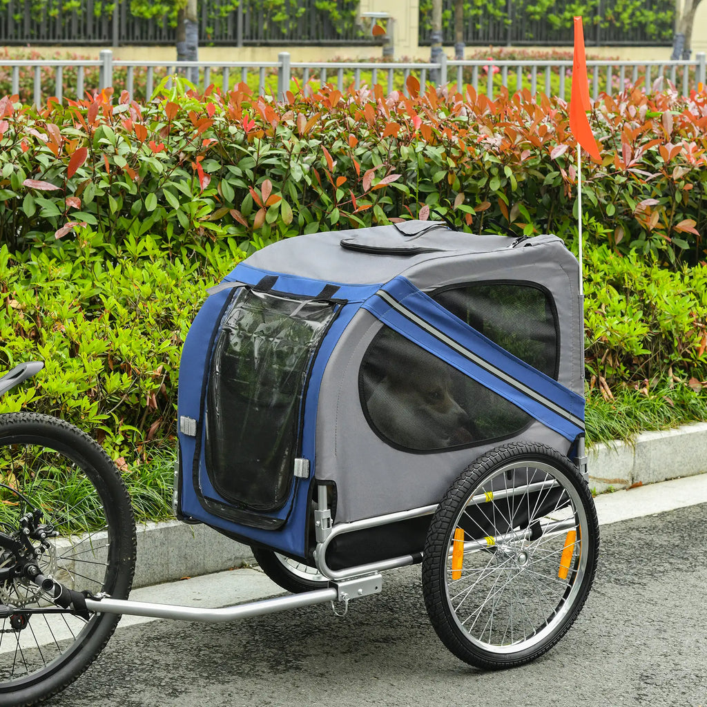 Dog Bike Trailer Pet Cart Bicycle Wagon Cargo Carrier Attachment Foldable for Travel, Blue and Grey