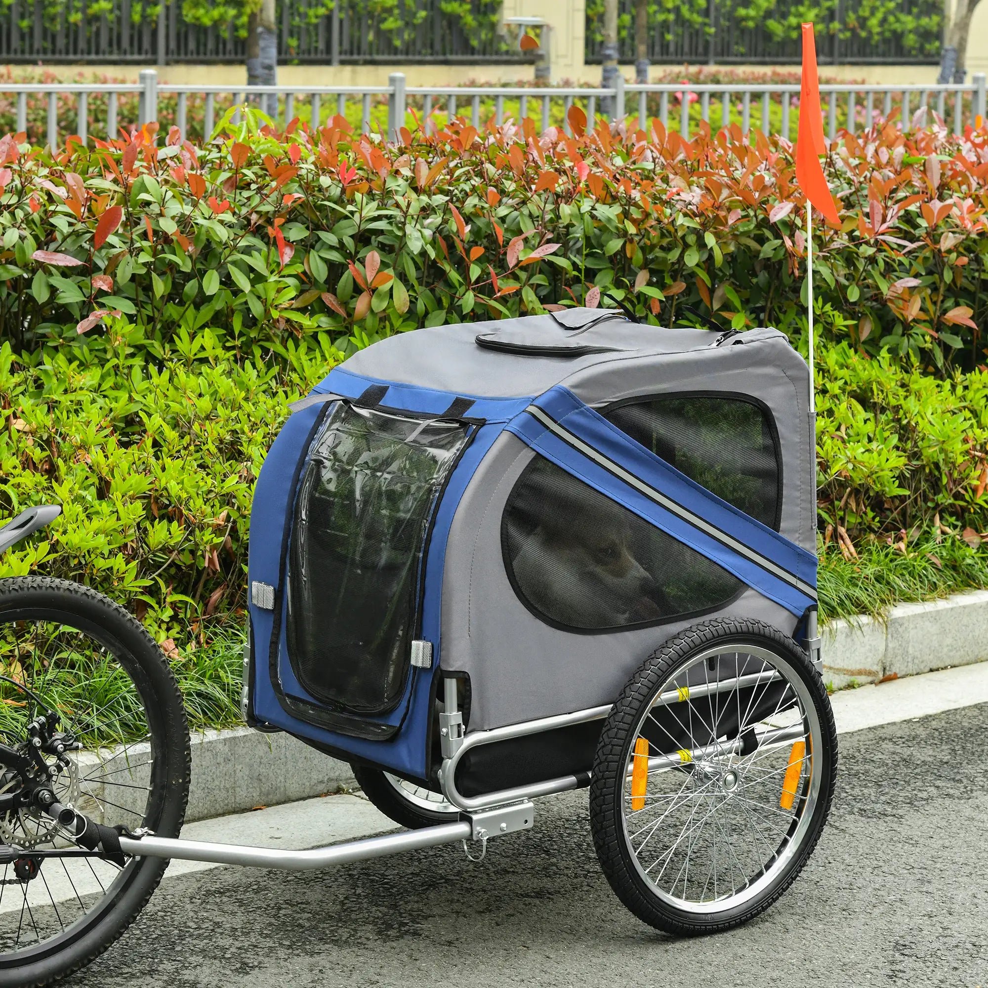Dog Bike Trailer Pet Cart Bicycle Wagon Cargo Carrier Attachment Foldable for Travel, Blue and Grey