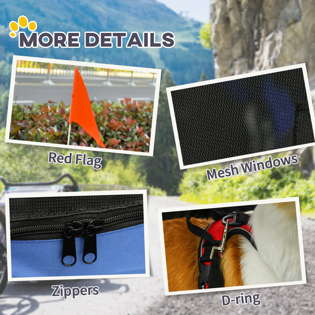 Dog Bike Trailer Pet Cart Bicycle Wagon Cargo Carrier Attachment Foldable for Travel, Blue and Grey