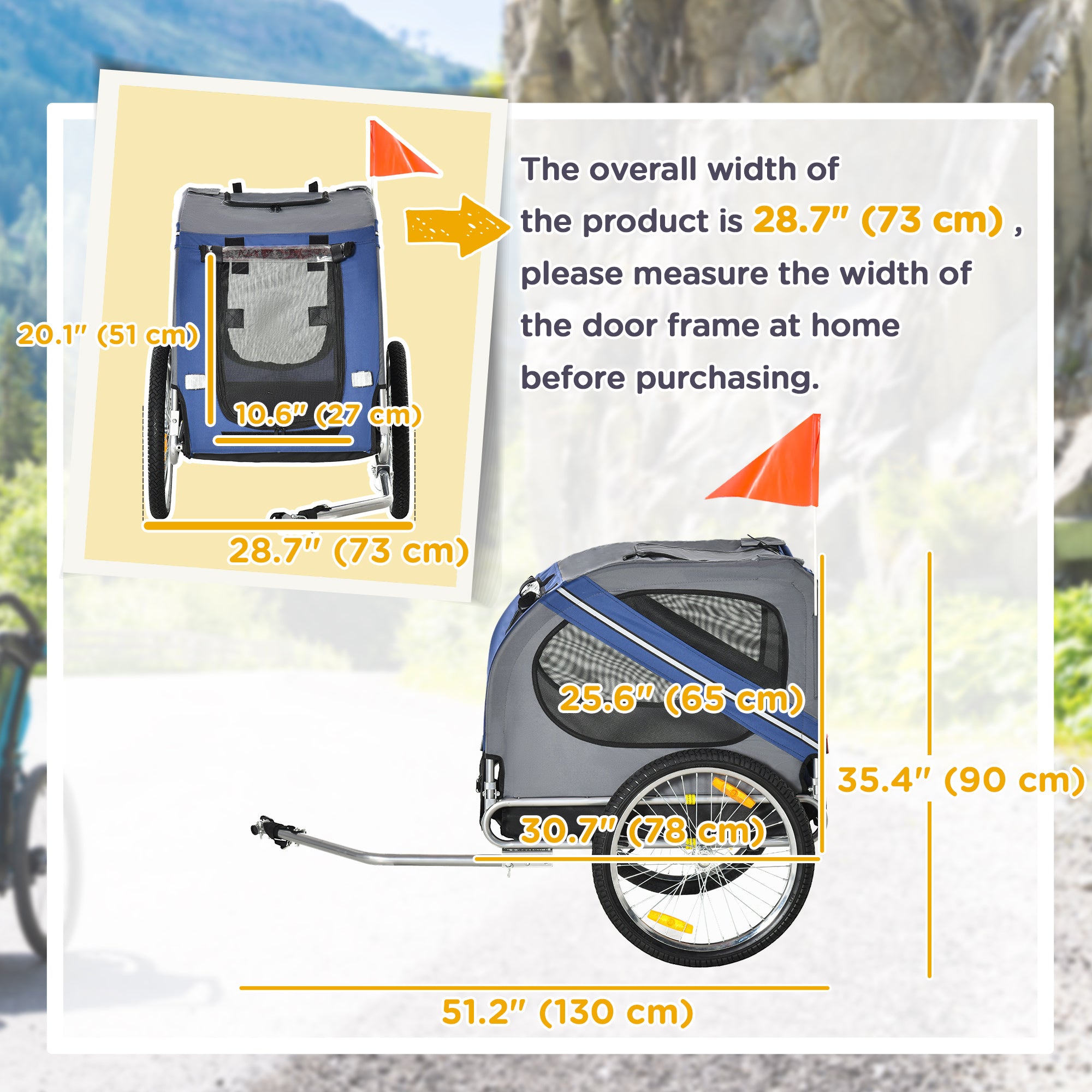 Dog Bike Trailer Pet Cart Bicycle Wagon Cargo Carrier Attachment Foldable for Travel, Blue and Grey