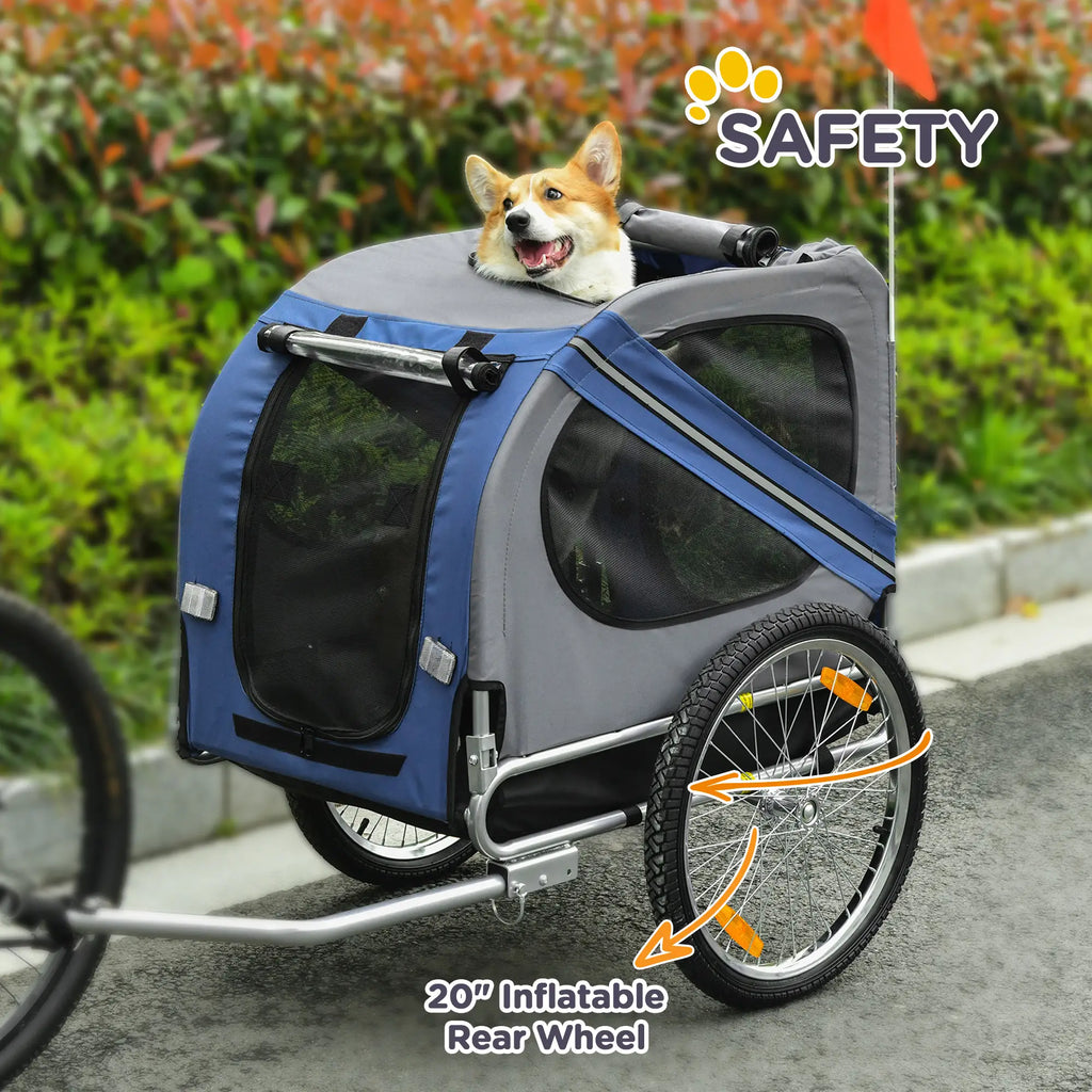 Dog Bike Trailer Pet Cart Bicycle Wagon Cargo Carrier Attachment Foldable for Travel, Blue and Grey