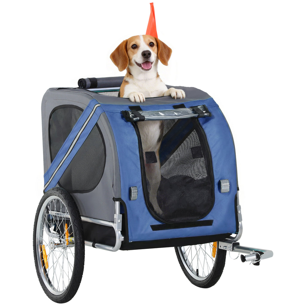 Dog Bike Trailer Pet Cart Bicycle Wagon Cargo Carrier Attachment Foldable for Travel, Blue and Grey