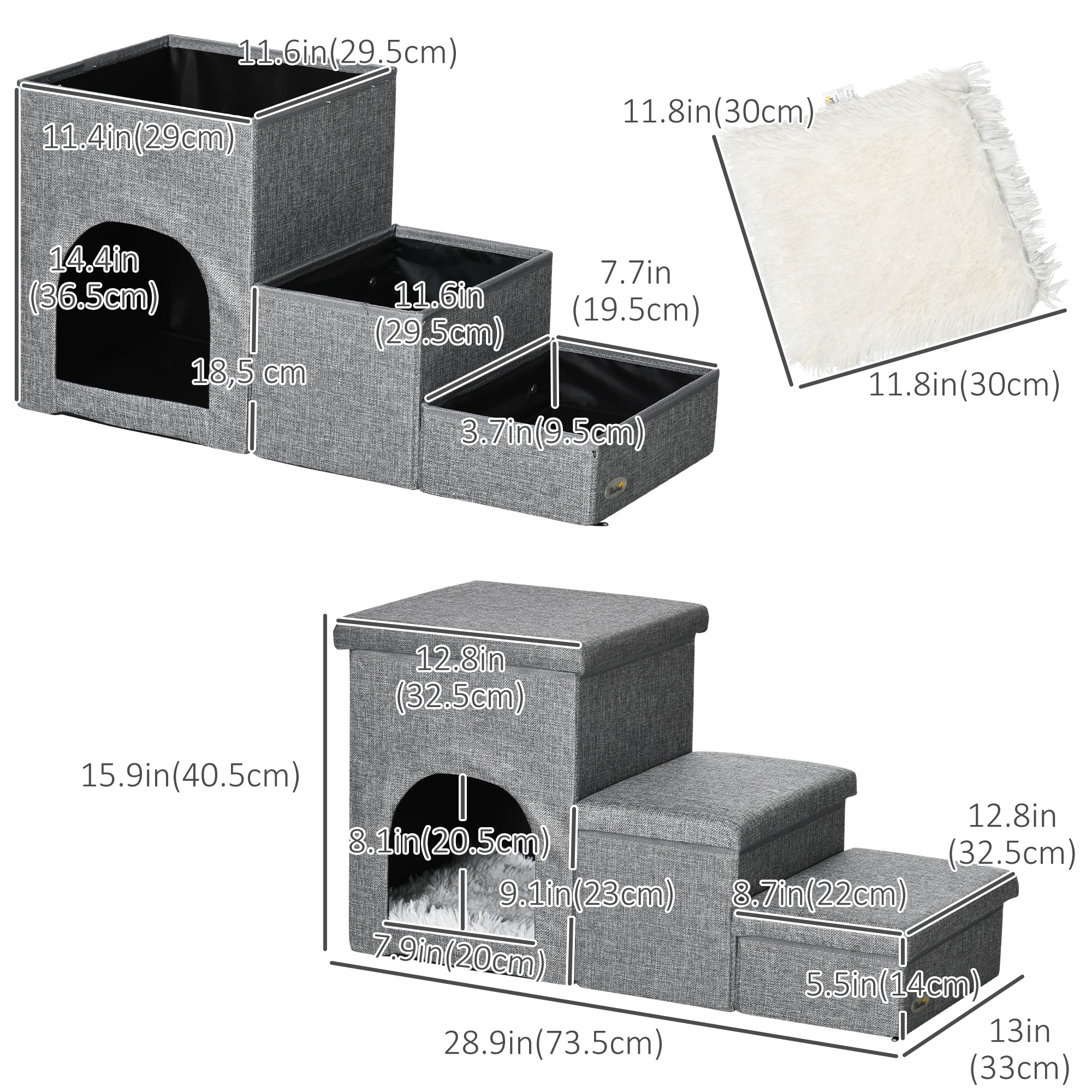 3-Step Dog Stairs with Storage & Condo – Pet Ramp for High Beds & Couches, Soft Washable Plush Cushion