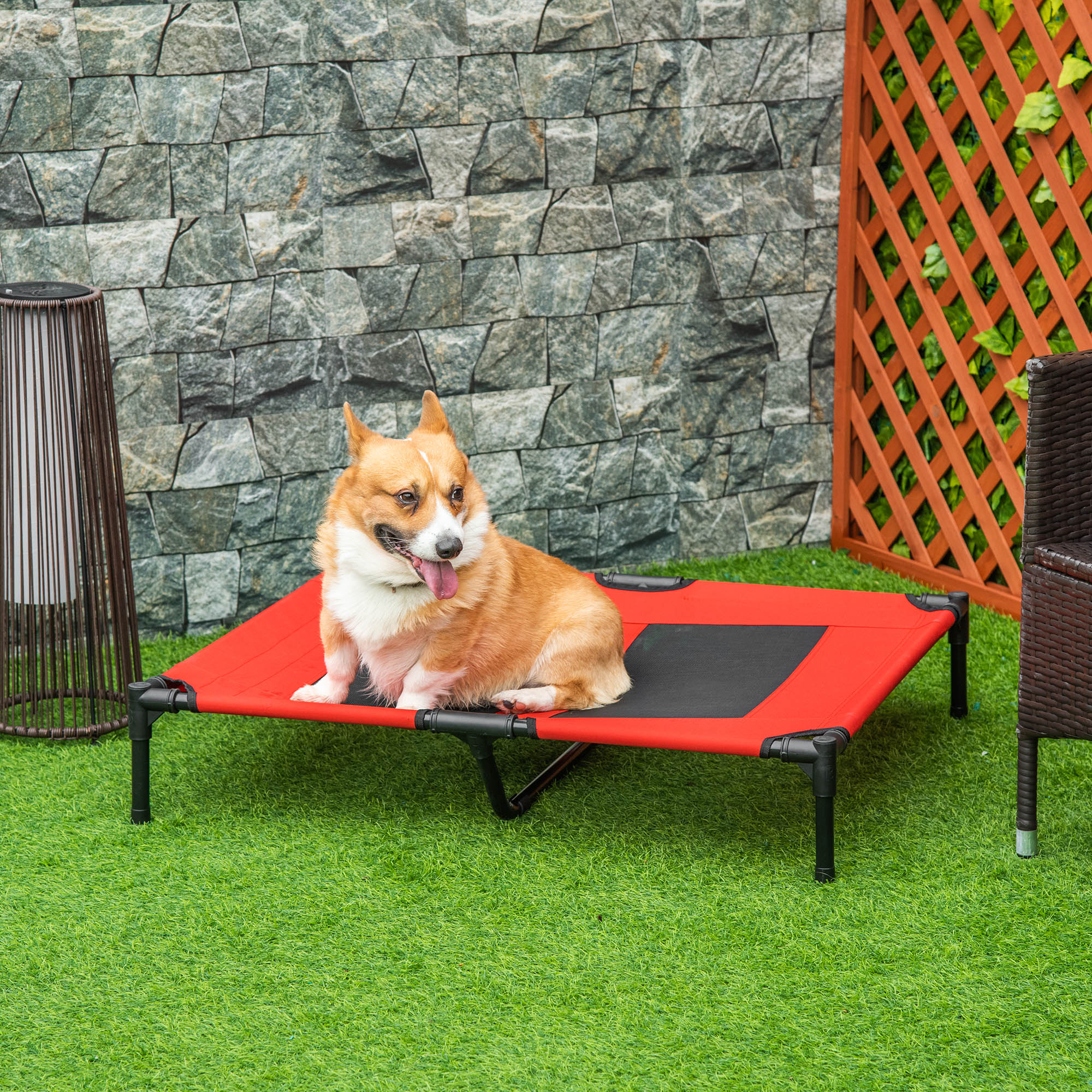 Elevated Dog Bed, Raised Dog Cot for XL Sized Dogs, Indoor & Outdoor, 36" x 30" x 7", Red