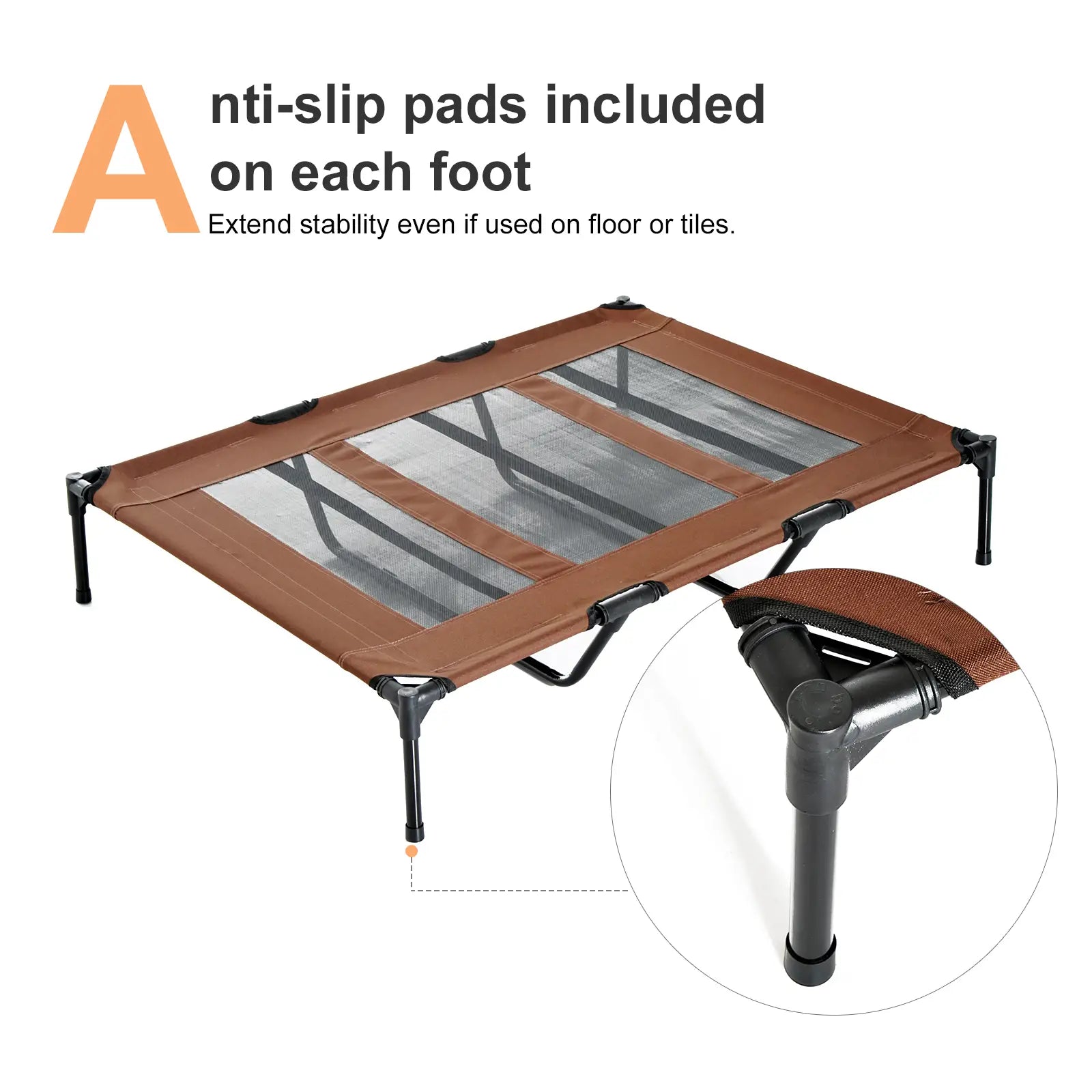 Elevated Dog Bed, Raised Dog Cot for XL Sized Dogs, Indoor & Outdoor, 48" x 36" x 9", Coffee