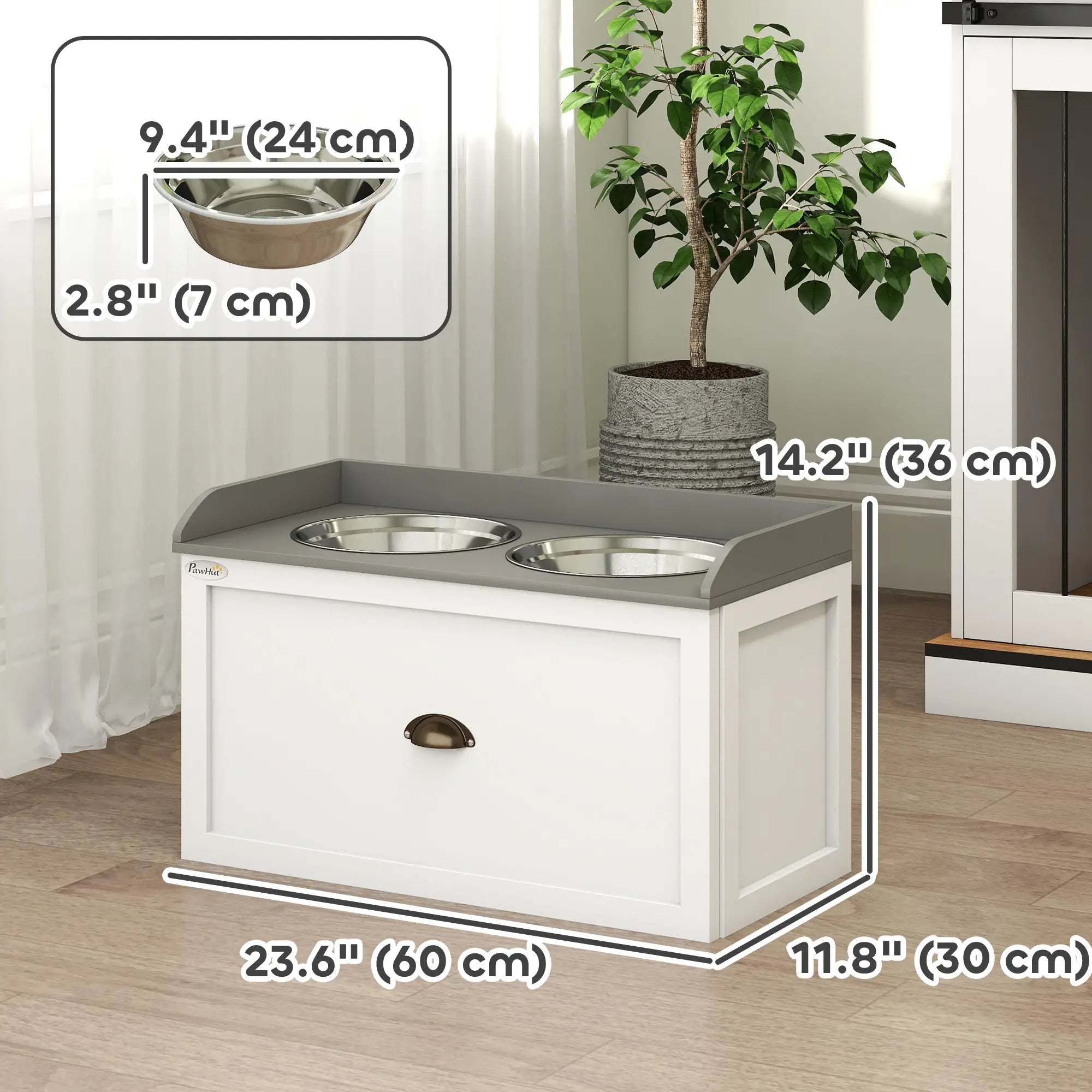 Elevated Dog Bowls Raised Feeding Station with Storage – 2 Stainless Steel Bowls for Large & Senior Dogs