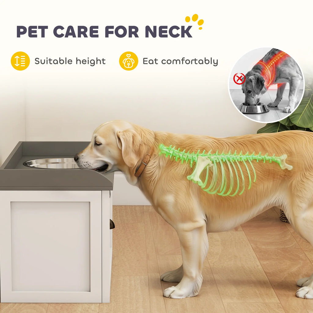 Elevated Dog Bowls Raised Feeding Station with Storage – 2 Stainless Steel Bowls for Large & Senior Dogs