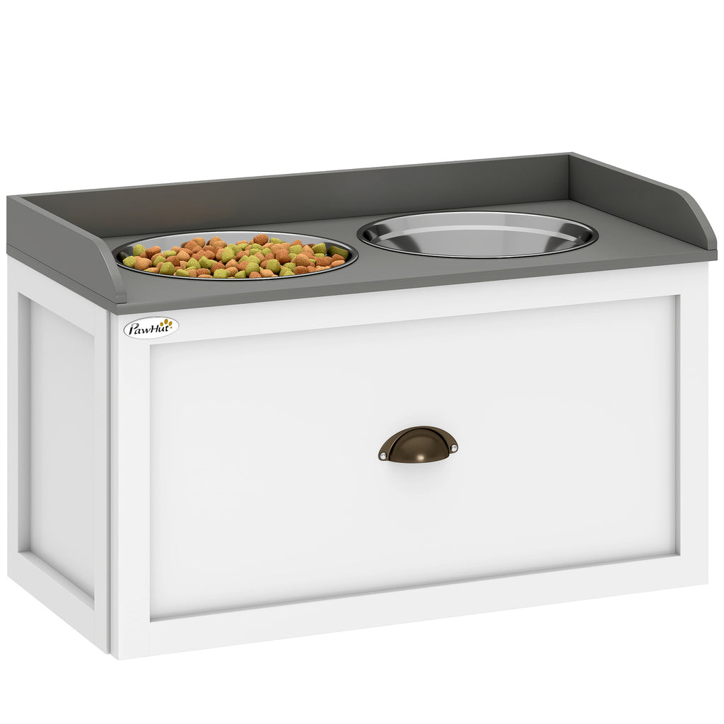 Elevated Dog Bowls Raised Feeding Station with Storage – 2 Stainless Steel Bowls for Large & Senior Dogs