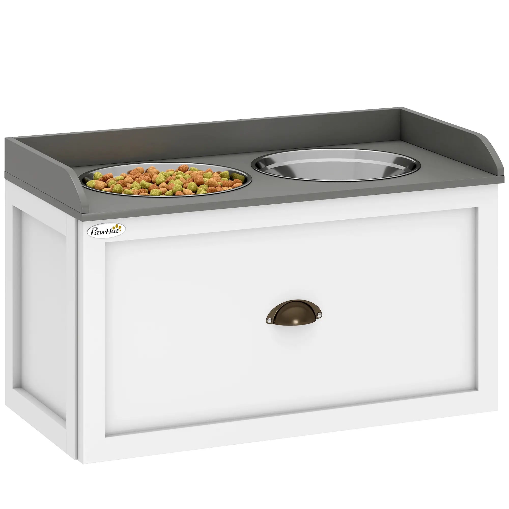 Elevated Dog Bowls Raised Feeding Station with Storage – 2 Stainless Steel Bowls for Large & Senior Dogs