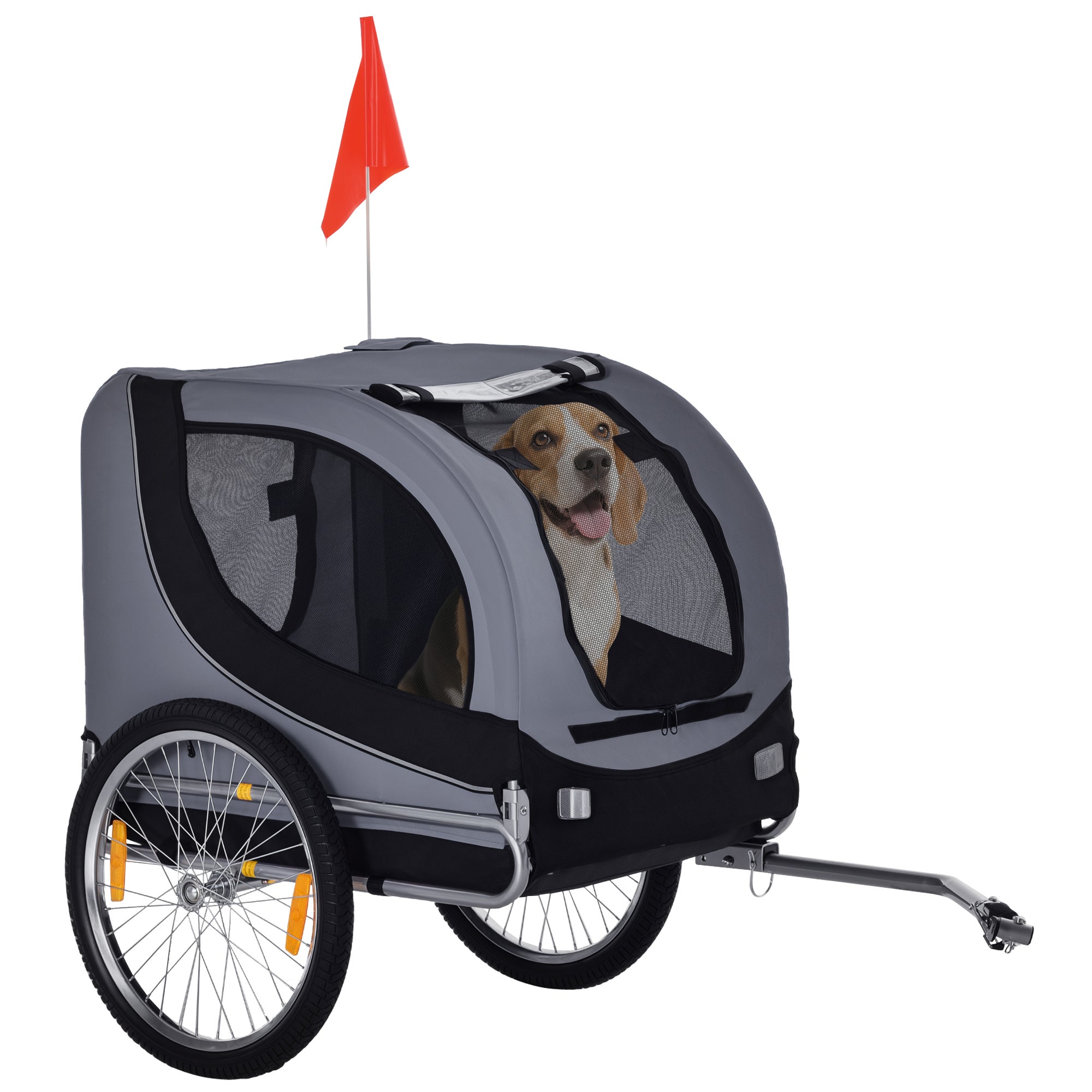 Dog Bike Trailer, Pet Cart, Bicycle Wagon, Travel Cargo, Carrier Attachment with Hitch, Foldable for Travelling, for Small Medium Dogs, Grey